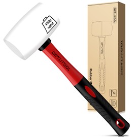 GETLITOOL Rubber Mallet Hammer 16oz, Non-Marking White Rubber Hammer ⌀=55mm with Two Sides, Rubber Mallet with Non-Slip Fiberglass Handle for Camping, Flooring/Tiles Install, Woodworking