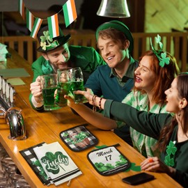 Bencailor 6 Pcs St. Patrick's Day Kitchen Towels Oven Mitts and Pot Holder Sets Green and Black Buffalo Plaid Dish Towels Shamrocks Oven Mitts Glove Potholders for Irish House (Lucky,Hat)