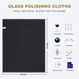 SINLAND Microfiber Glass Polishing Cloths Large Size Thick Lintless Drying Towels for Wine Glasses Stemware Dishes Stainless Appliances 20 Inch X 25 Inch Pack of 6 Black