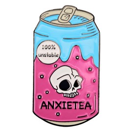 Leraverppy Enamel Pin 100% Unstable Anxietea Brooch Novel Beverage Can With Skull Badge Humorous Mental Health Emotion Lapel Pin Gift For Drinks Lover Friend Family Teens DIY Accessory Canvas Bag Pin