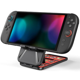 Younik Switch Stand, Stand for Switch/NS 2 / OLED/Lite, Foldable Non-slip Adjustable Playstand with 3 Height Settings, Storage for 4 SD Cards, 9 Game Cards(Black)