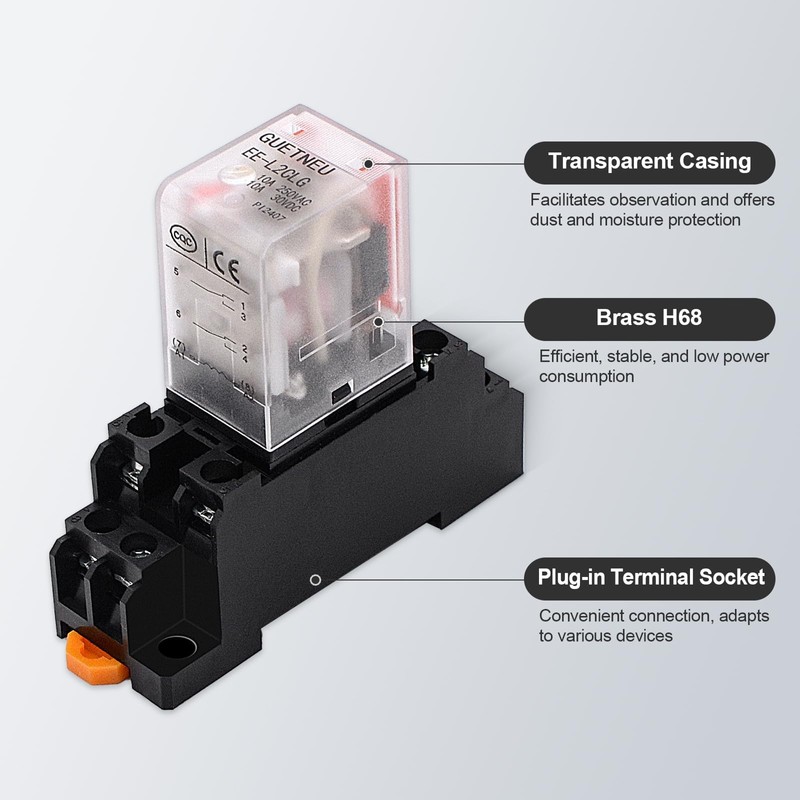 GUETNEU 2 Pcs Electromagnetic Power Relays, Red Indicator Light, 8-Pin
