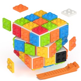 Roxenda Brick Magic Speed Cube 3x3, Puzzles Cube with Cube Bricks Creative Building Blocks Puzzle 3D Fast Cube Fun Playing for Kid & Adult (White)