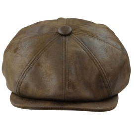 TruClothing Mens 8 Panel Razor Baker Boy Hat PU Leather Blinders Newsboy Flat Cap Black Brown - Brown L/XL