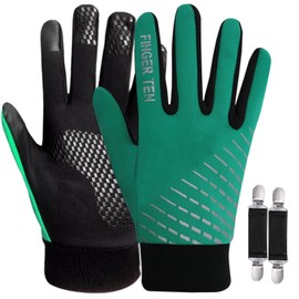 Kids Winter Gloves 1 Pair, Kids Bike Gloves for Boys Girls Running Cycling, Bike Football Gloves Kids with Glove Clip (Apple Green, X-Large)
