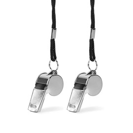 WALFESHOO 2pcs Stainless Steel Whistle, Coach Whistles Metal Whistle with Lanyard, Loud Crisp Sound Sports Whistles for Referees, Coaches, Polices, Training, Outdoor Sports and Emergency