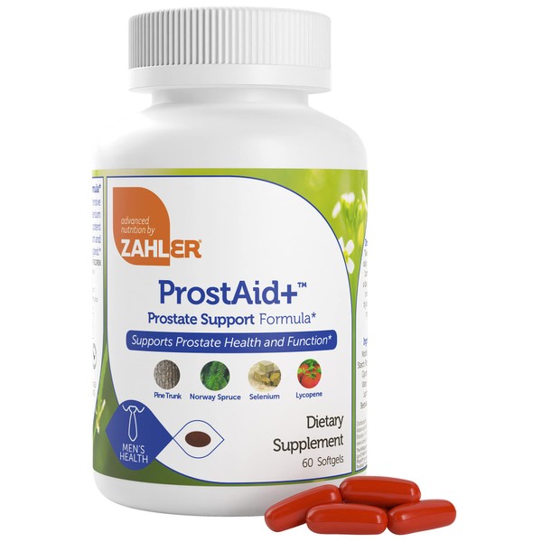 Zahler ProstAid+ Prostate Supplements for Men with Lycopene & Norway Spruce for Urine Flow, Prostate Support - Made in USA, Kosher - Prostate Health Supplements for Men (60 Vegetarian Softgels)