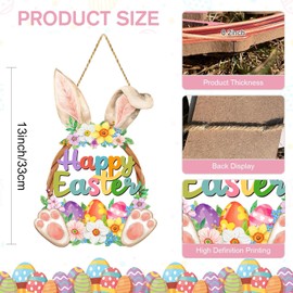 Easter Decoration Bunny Door Sign Wooden Easter Wreath for Front Door Happy Easter Spring Decoration Cute Rabbit Design Flower Egg Welcome Hanging for Home Wall Decor Party Outdoor indoor Supply