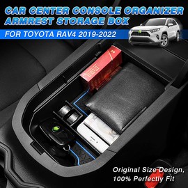 Powerty Center Console Organizer Storage Box Accessories for Toyota RAV4 2019 2020 with Blue and Black Mats