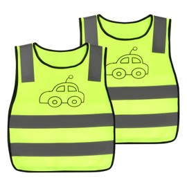 Pack of 2 High Visibility Vest (3-10 Years) Children's Safety Vest 360 Degree Reflective Breathable Children's Safety Vest for Road Traffic Protection for Boys Girls Neon Yellow - Car