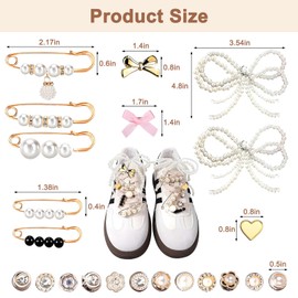 Shoe Charms for Sneakers, Sneaker Charm for Women, Shoe Lace Charms for Sneakers, with Ribbon Lace Shoelaces, Lobster Clasps, Bows, Pearl Charms Accessories for Bag Hat Fashion (30 PCS)