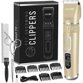 Dog Clippers 3-Speed Low Noise Cordless Pet Grooming Tools for Small & Large Pets with Thick & Heavy Coats (Golden)