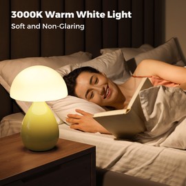 Mushroom Lamp, Vintage Small Table Lamp for Bedroom, Ice Crack Ceramic LED Night Light for Kids, Mid Century Modern Bedside Lamp for Nightstand, Living Room, Home Decor Gift Ideas for Women, Yellow