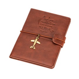 JB Leather Adventure Begins Passport Cover, Brown (Design 1 - Cinnamon Colour ('I Haven't Been Everywhere but It's on My List' Quote & Airplane Charm))