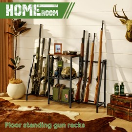 DGWJSU Gun Rack, Rifle Rack with Gun Storage Solutions, Indoor Standing Floor Shotgun Rack, Shooting Clubs, Hunting Range, Holds Up to 10 Long Guns and Gun Accessories Organizer