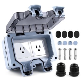 Delgada 2 Gang Waterproof Outlet with Cover 15 Amp Outdoor Power Socket Outside Plug Receptacle Outlet Box 125 Volt Outdoor Outlet Box Enclosure for Lights Gardens Power Strips
