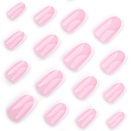 24pcs French Tip False Nails Short Square Press on Nails White Edge Pink Fake Nails Stick on Nails Removable Glue-on Acrylic Full Cover Nails Women Girls Gifts Nail Art Accessories
