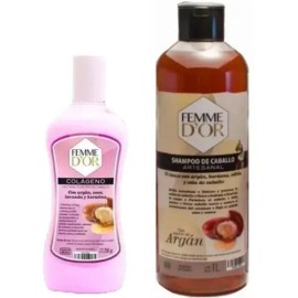 Shampoo Argán 1lt 10pz + 2pz Colágeno 250ml Femme D'or