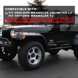 PIT66 Fender Flares Compatible with Jeep Wrangler TJ 1997-2006/Wrangler LJ 2004-2006 (Not fit Sport Sport Utility Models), 6'' Wide Smooth Pocket Extended Style Wheel Protector Cover，4pcs