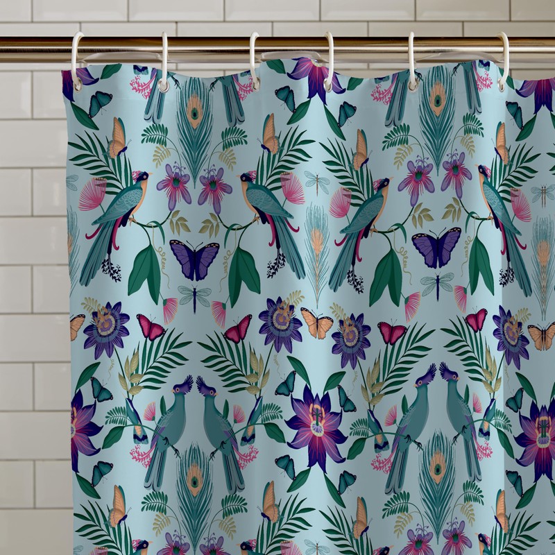 Catherine Lansfield Mya Tropical Bird 180x180cm Shower Curtain Panel Duck
