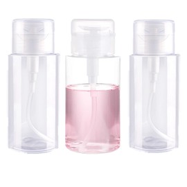 Pump Dispenser Bottles, 3Pack Refillable Acetone Alcohol Push Down Pump Dispenser, Leak-Proof Pump Bottle for Makeup Nail Polish Remover Micellar Water Facial Toner 200ml(6.8oz)