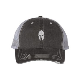 One Size Black/Grey Trucker Spartan Warrior Helmet Embroidered Distressed Trucker Cap