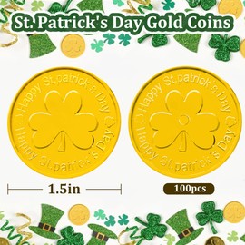 Gold Coins St Patricks Day,Gold Coins Plastic, Shamrock St Patricks Day Coins,100Pcs Gold Plastic Coins
