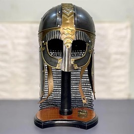 Medieval Gjermundbu Viking Helmet, Handmade Medieval Metal Helm for Men with Adjustable Strips, Viking Helmet Antique Finish (Antique Finish Viking Helnet)