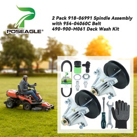 POSEAGLE 2 Pack Pre-Greased 918-06991 Spindle Assembly with 954-04060C Belt 490-900-M061 Deck Wash Kit Replaces 618-06991, 918 06991, 91806991 for Huskee LT4200 T1000 T1200 T1400 TB42 Tractors