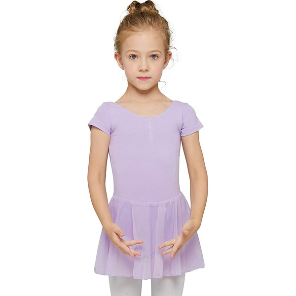 MdnMd Girls Toddler Ballet Leotard with Skirted Short Sleeve Dance