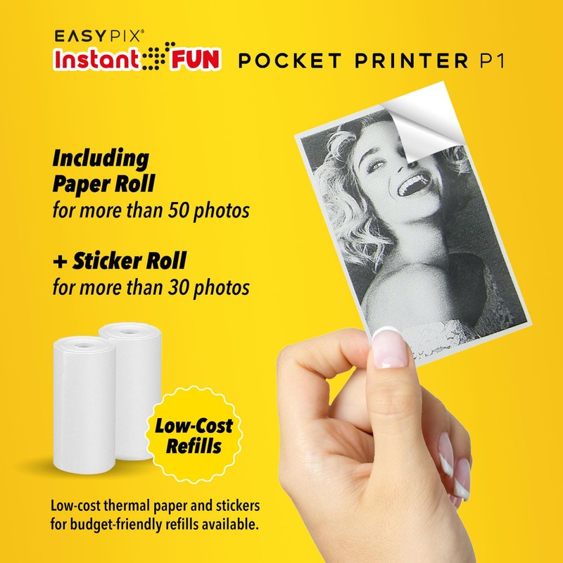 Easypix InstantFUN Pocket Printer P1 Mobile Mini Printer, Black and