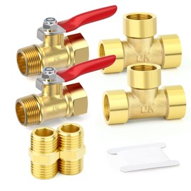 GASHER 6PCS 1/4 Inch BSP Brass Pipe Fitting, Ball Valve, Barstock Tee Brass Pipe Fitting and Air Hose Fitings