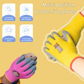 CubePlug Girls and Boys 3 Pairs Kids Gardening Gloves for Age 4-11, Non-Slip Work Gloves, Kids Gardening Work Gloves,Foam Rubber Coated Gardening and Work Gloves (Orange+Yellow+Pink, Age(7-11))