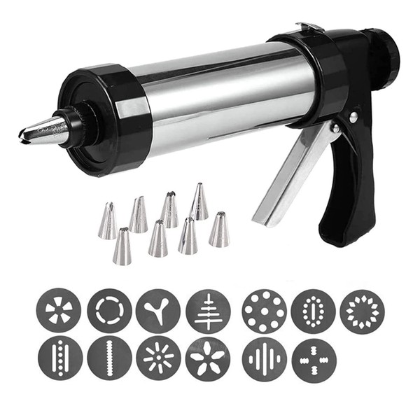 NiC IS COCNG Pastry Press, Biscuit Press, Decorating Syringe Set, Biscuit Machine, Pastry Syringe, DIY Baking Accessories with 13 Attachments and 8 Syringe Attachments for Baking and Decorating Cakes,