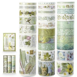 Youteer 27 Rolls Vintage Green Washi Tape Set, Flower Butterflie Plant Ocean Decorative Tape for Scrapbooking, Junk Journal Supplies Planner, Gift Packaging.
