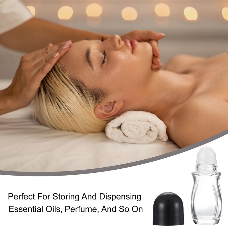 PATIKIL 30 mlガラス空ローラーボトル プラスチックローラーボール付き2 個防漏マッサージローラーボールコンテナ エッセンシャルオイル香水を保存するため黒い