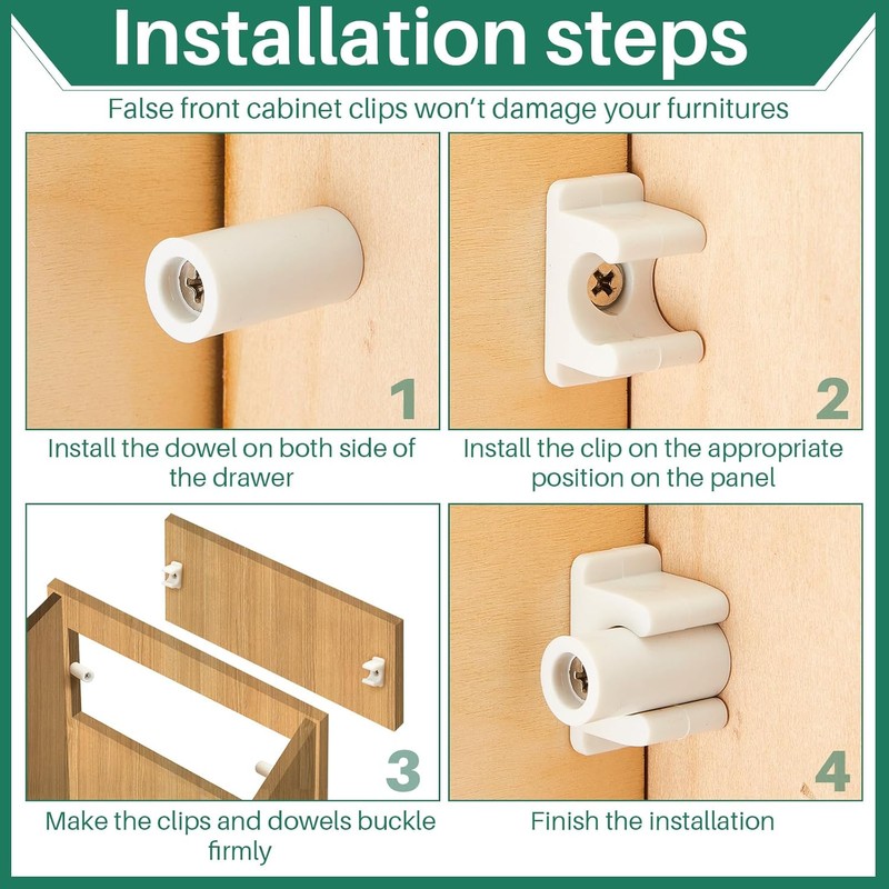 Juexica 16 Pairs False Cabinet Front Clip False Front Clips