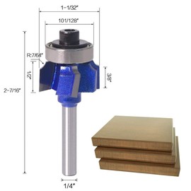 Mesee 4 Teeth R3 Industry Grade Carbide Roundover Router Bit, 1/4 Inch Shank Corner Rounding Curved Edge Forming Trimming Cutter Woodworking Milling Cutting Tool, 7/64 Inch Radius