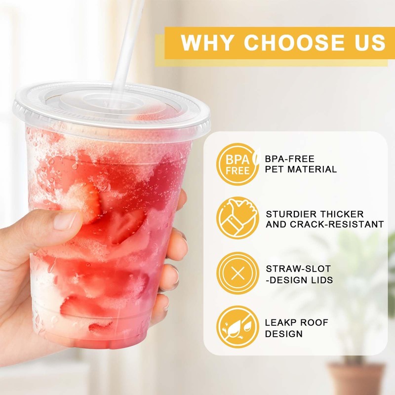 Clawsoff 100 Pack 16 oz Disposable Clear Plastic Cups with