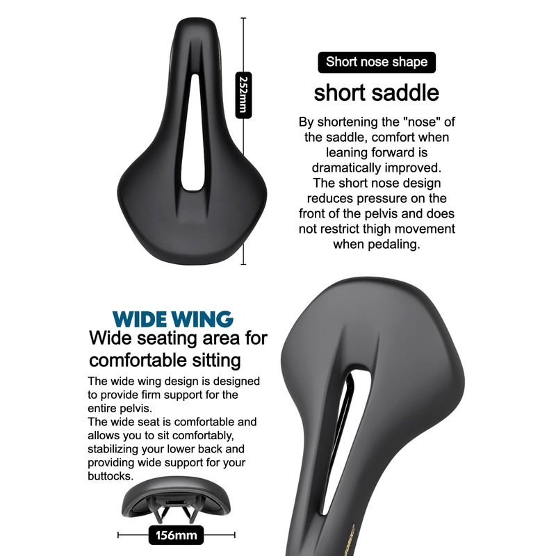 GORIX Bike Short Saddle Seat Short Nose Wide Hole Shock