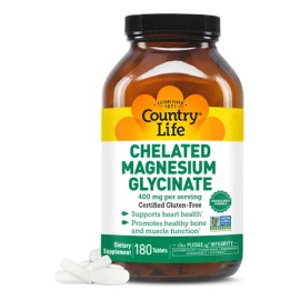 Country Life - Glicinato De Magnesio Quelado, 400 Mg - 180 C                                                                                          