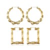 2 Pairs Large Bamboo Hoop Earrings Set Gold Plated Exaggerated