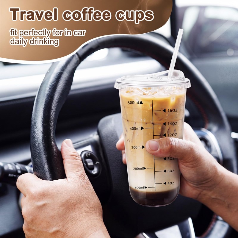 50 Set 20oz Ratio Lines Plastic Cups with Sip Lids