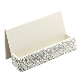 Bestbling Bling Rhinestone Crystal Business Card Holder for Desk Business Card Display Stand Desktop Business Card Holders (White)