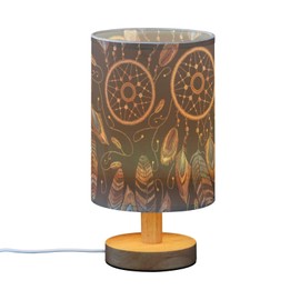 YYZZH Table Lamp Native American Indian Dream Catcher Magic Ethnic Dreamcatcher Nightstand Lamp with Wood Base Fabric Lamp Shade Bedside Desk Lamp for Living Room Bedroom Kids Room Office