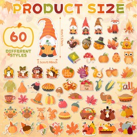 Suncalla 60 Pcs Fall Pins Bulk Acrylic Lapel Pins Pumpkin Turkey Maple Leaf Cute Halloween Brooch Gifts for Bags Hats Clothes(Fall)
