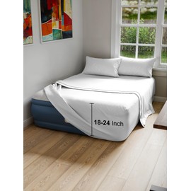 Air Mattress Sheet Set for Full Size - 4 Piece Breathable & Cooling Sheets w/ Extra Deep Pockets - Fits Inflatable & Blow Up Air Mattresses Up to 24 Inches Thick - Ultra Soft & Wrinkle Free - White