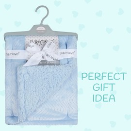 Metzuyan Baby Boy Girl Plain Blanket Soft Plain Sherpa Flannel Fleece Embossed Blue 75x100 cm