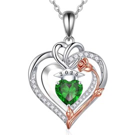 925 Sterling Silver Graduation Necklace With Green Emerald Class of 2025 Necklace for Women High School College Graduation Heart Pendant Jewelry for Her