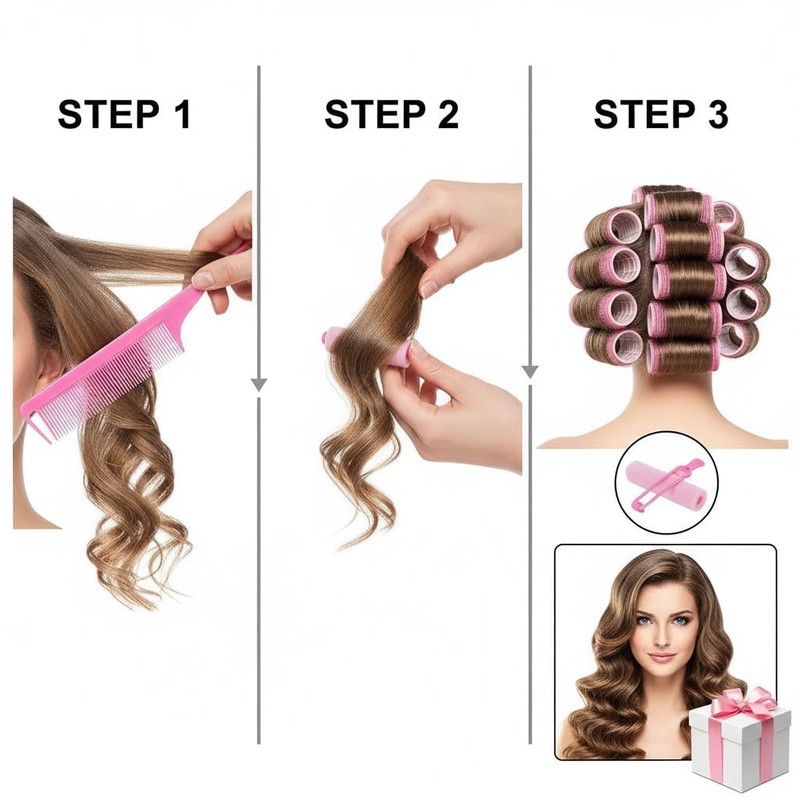 Hair Roller Set with Rat Tail Combs 28 Foam Rollers